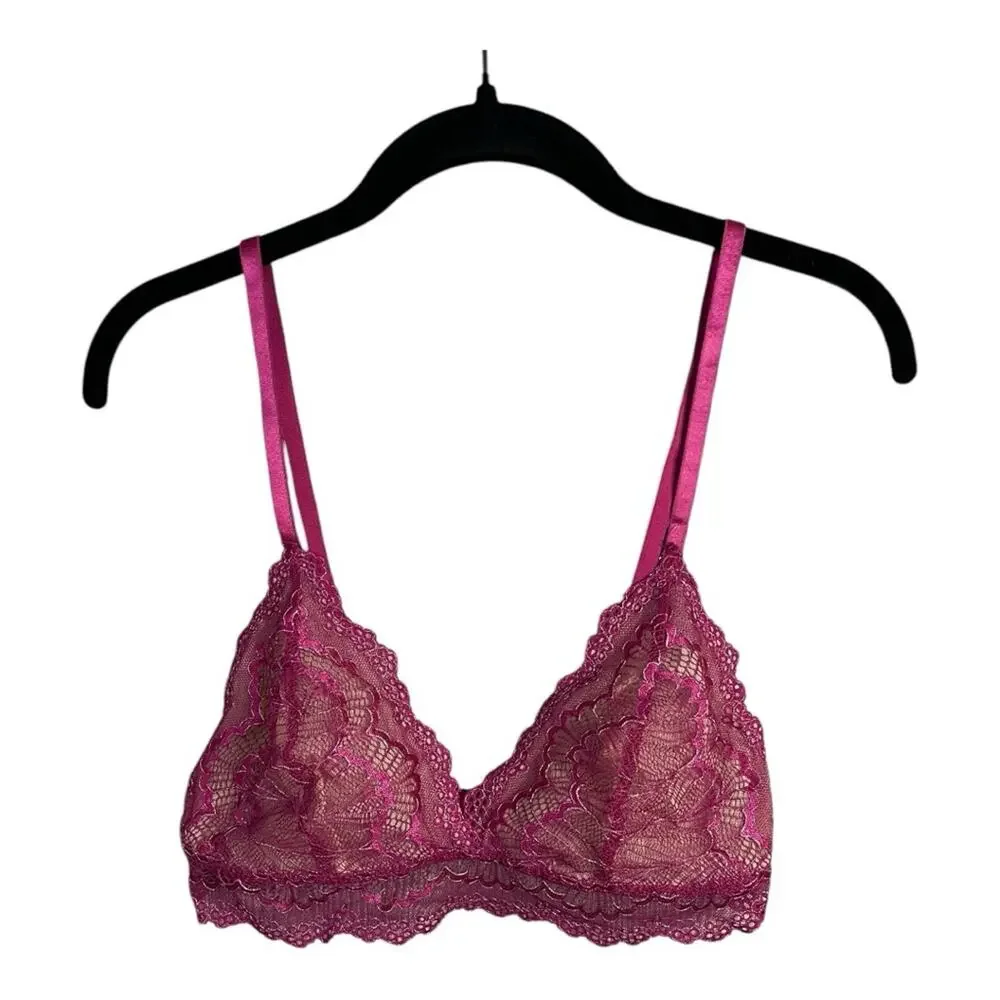 Frederick’s of Hollywood Caroline Lace & Mesh Lined‎ Bralette 1X Fuchsia NWT